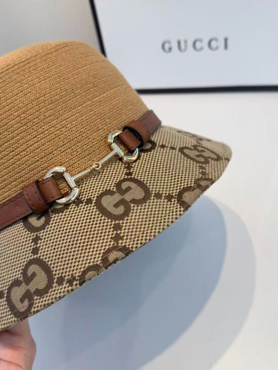 Gucci GG Monogram & Horsebit-Accent Straw-Paneled Bucket Hat main image 5